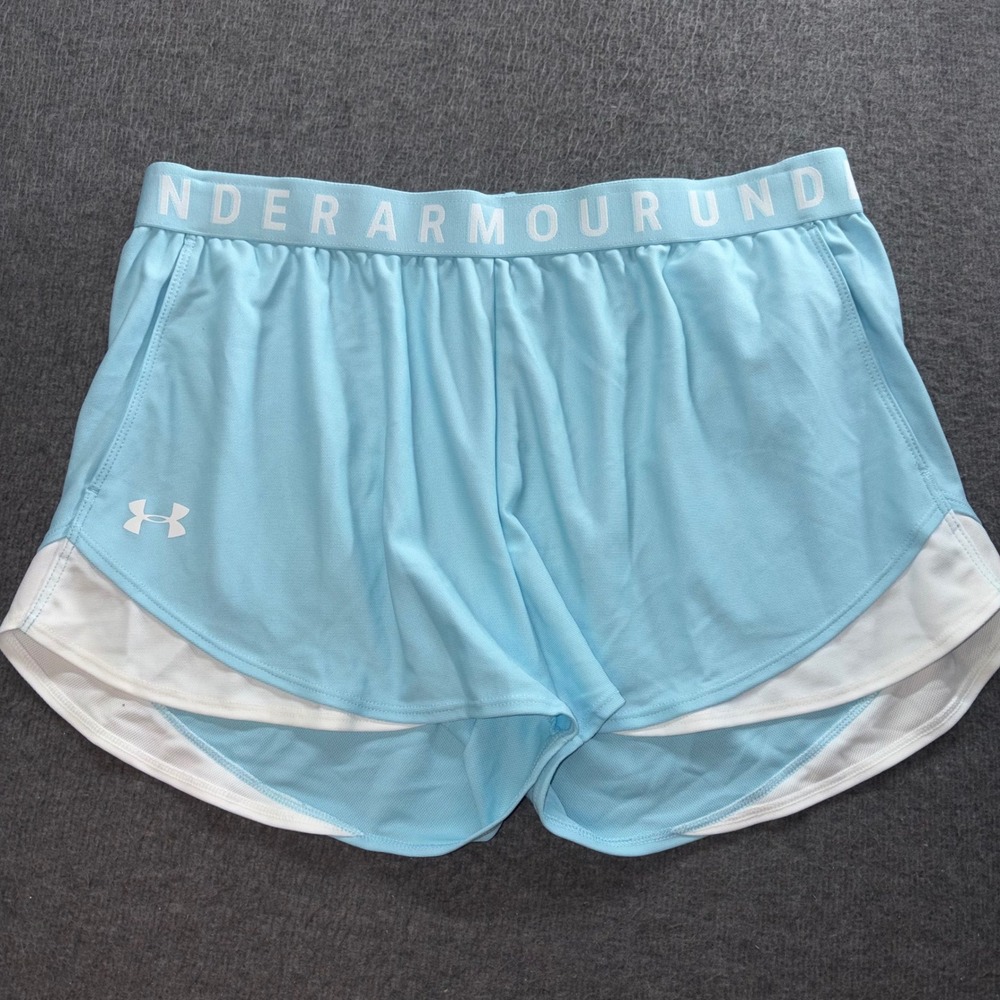 Under Armour Womens Play Up 3.0 Shorts Light Blue White HeatGear 1344552 Large